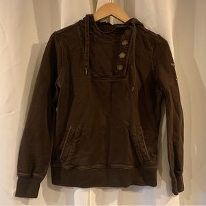 Lauren Jeans Company‎ Women’s Brown Logo Snap Detail Hooded Sweatshirt Small